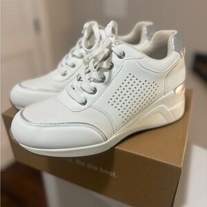 Women's White and Silver Wedge Sneakers
